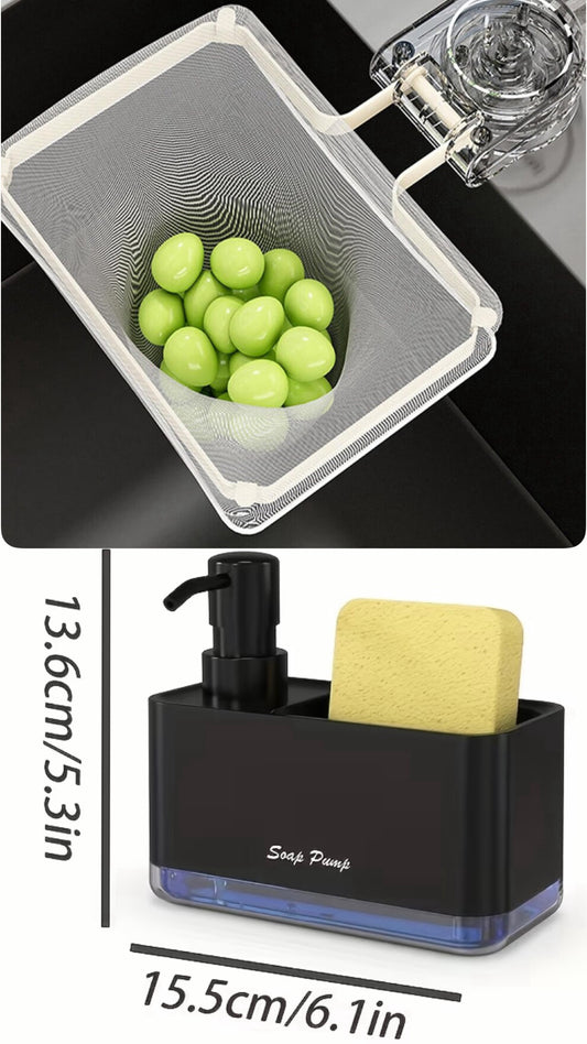 ✨ Dozator multifuncțional + Coș pentru chiuvetă cu sită de scurgere